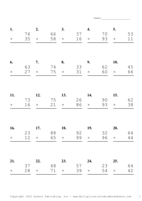 Double Digits Problem Set AN Multiplication Worksheet