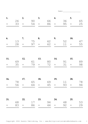 Double Digits Problem Set AO Multiplication Worksheet