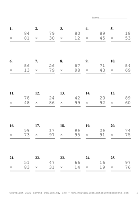 Double Digits Problem Set AP Multiplication Worksheet