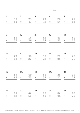 Double Digits Problem Set AR Multiplication Worksheet