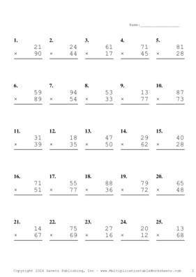 Double Digits Problem Set AS Multiplication Worksheet