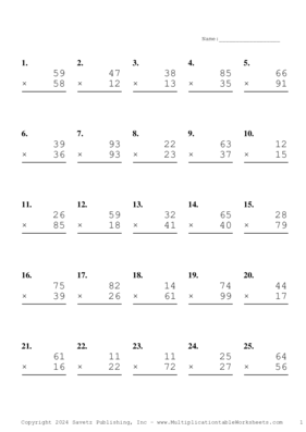 Double Digits Problem Set AU Multiplication Worksheet