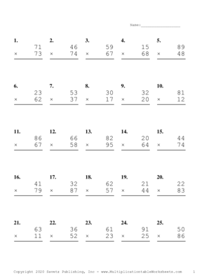 Double Digits Problem Set B Multiplication Worksheet