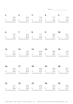 Double Digits Problem Set BA Multiplication Worksheet