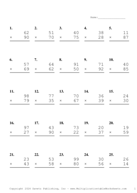 Double Digits Problem Set BD Multiplication Worksheet