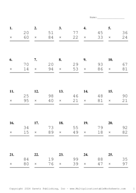 Double Digits Problem Set BE Multiplication Worksheet