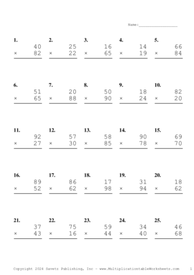 Double Digits Problem Set BF Multiplication Worksheet