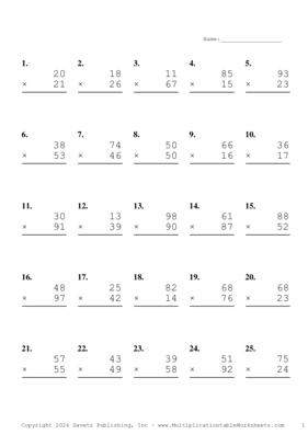 Double Digits Problem Set BH Multiplication Worksheet