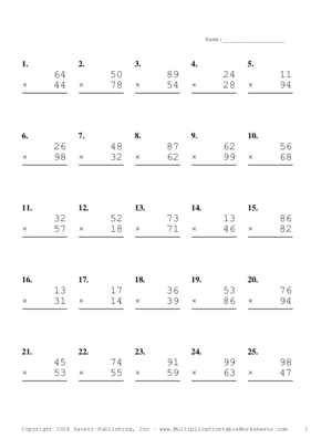 Double Digits Problem Set BI Multiplication Worksheet