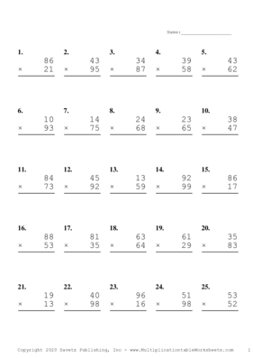 Double Digits Problem Set C Multiplication Worksheet