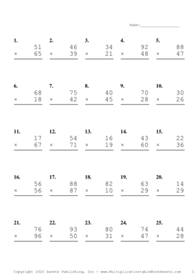 Double Digits Problem Set D Multiplication Worksheet