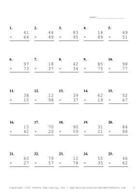 Double Digits Problem Set F Multiplication Worksheet