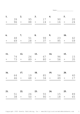 Double Digits Problem Set G Multiplication Worksheet