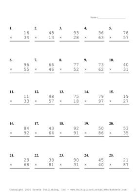 Double Digits Problem Set H Multiplication Worksheet