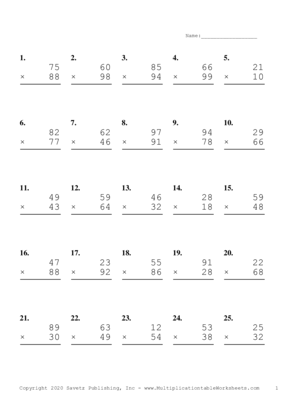 Double Digits Problem Set I Multiplication Worksheet
