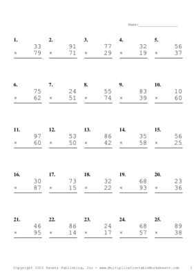 Double Digits Problem Set J Multiplication Worksheet