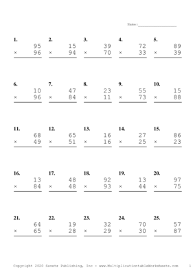 Double Digits Problem Set K Multiplication Worksheet