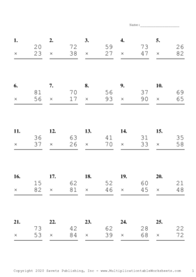 Double Digits Problem Set L Multiplication Worksheet