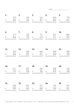 Double Digits Problem Set M Multiplication Worksheet