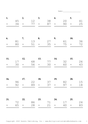 Double Digits Problem Set N Multiplication Worksheet