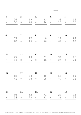 Double Digits Problem Set O Multiplication Worksheet