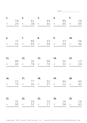 Double Digits Problem Set P Multiplication Worksheet