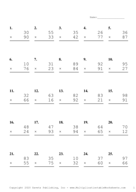 Double Digits Problem Set S Multiplication Worksheet