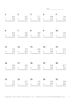 Double Digits Problem Set U Multiplication Worksheet