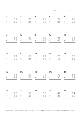 Double Digits Problem Set V Multiplication Worksheet