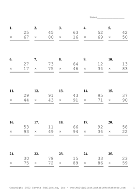 Double Digits Problem Set Y Multiplication Worksheet