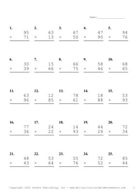 Double Digits Problem Set Z Multiplication Worksheet