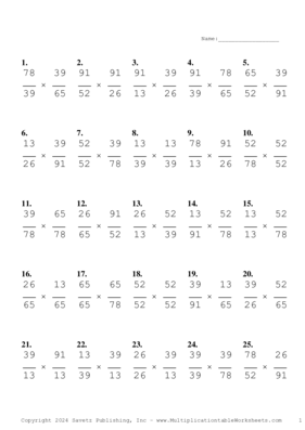 Simplify by 13 Problem Set A Multiplication Worksheet