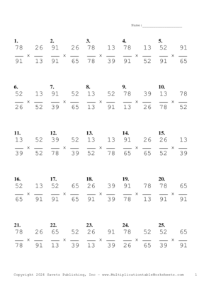 Simplify by 13 Problem Set C Multiplication Worksheet