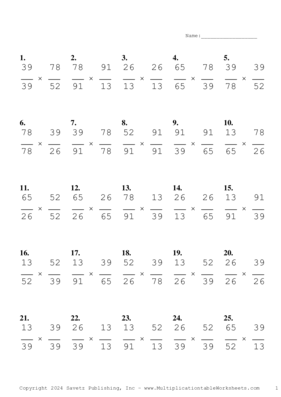 Simplify by 13 Problem Set L Multiplication Worksheet