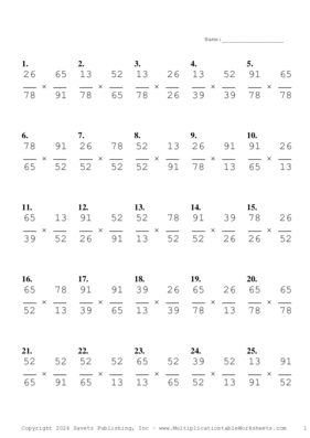 Simplify by 13 Problem Set N Multiplication Worksheet