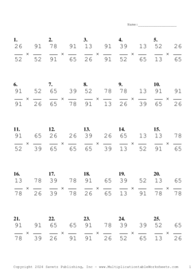 Simplify by 17 Problem Set F Multiplication Worksheet