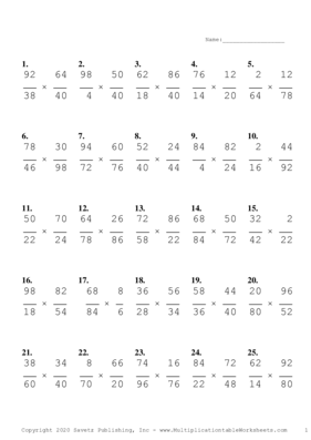 Simplify by 2 Problem Set A Multiplication Worksheet