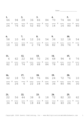 Simplify by 2 Problem Set AA Multiplication Worksheet