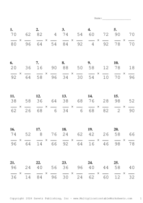 Simplify by 2 Problem Set AF Multiplication Worksheet