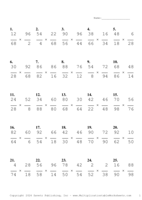 Simplify by 2 Problem Set AV Multiplication Worksheet