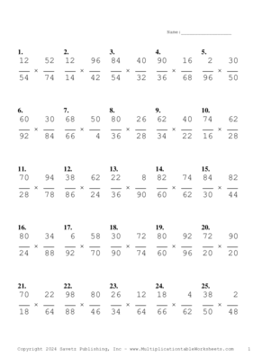 Simplify by 2 Problem Set AX Multiplication Worksheet