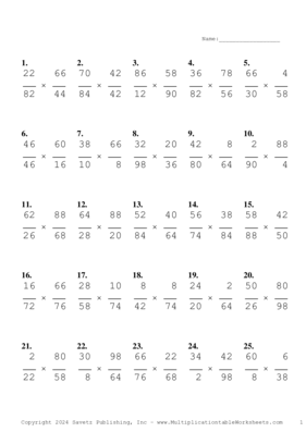 Simplify by 2 Problem Set AY Multiplication Worksheet