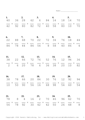 Simplify by 2 Problem Set AZ Multiplication Worksheet