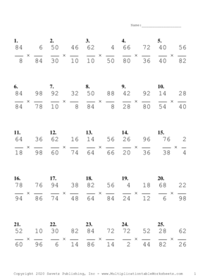 Simplify by 2 Problem Set B Multiplication Worksheet