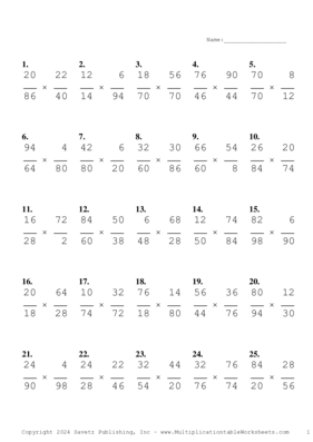Simplify by 2 Problem Set BD Multiplication Worksheet