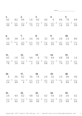 Simplify by 2 Problem Set D Multiplication Worksheet