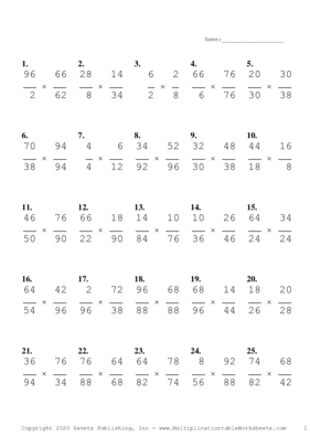 Simplify by 2 Problem Set F Multiplication Worksheet