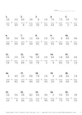 Simplify by 2 Problem Set G Multiplication Worksheet