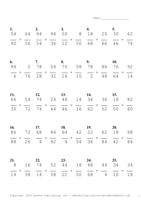 Simplify by 2 Problem Set H Multiplication Worksheet