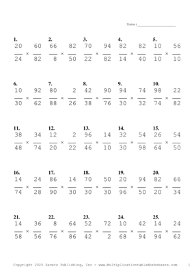 Simplify by 2 Problem Set I Multiplication Worksheet